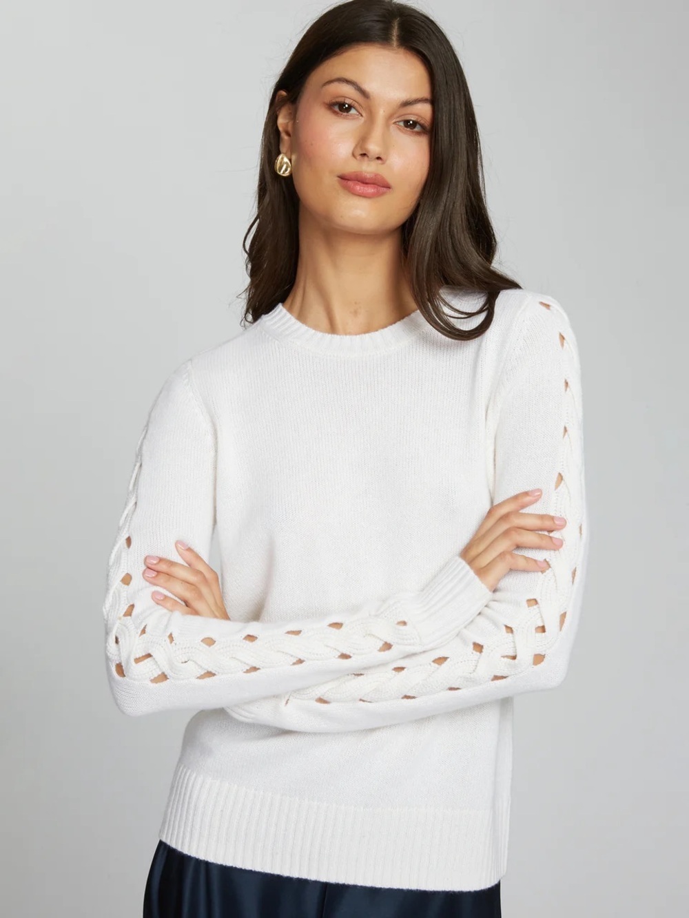 Autumn Cashmere Open Cable Sleeve Sweater in Cream size XS